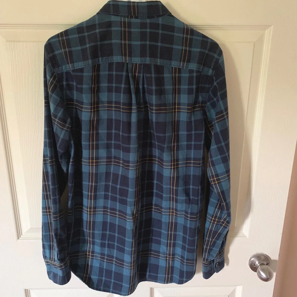 The North Face Men's Small Button Front Shirt Blue Plaid L-Sleeve Button Pocket